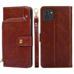 For Samsung Galaxy A03 EU Zipper Bag Leather Phone Case(Brown)