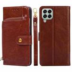 For Samsung Galaxy M33 5G Zipper Bag Leather Phone Case(Brown)