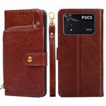 For Xiaomi Poco M4 Pro Zipper Bag Leather Phone Case(Brown)