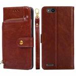 For ZTE Tempo X Zipper Bag Leather Phone Case(Brown)