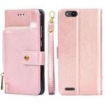 For ZTE Tempo X Zipper Bag Leather Phone Case(Rose Gold)