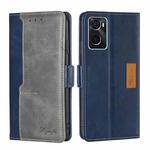 For OPPO A36 4G/A76 4G Global Contrast Color Side Buckle Leather Phone Case(Blue + Grey)