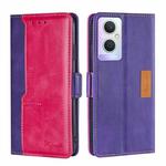 For OPPO A96 5G Contrast Color Side Buckle Leather Phone Case(Purple + Rose Red)