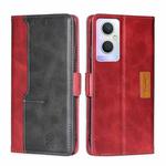 For OPPO A96 5G Contrast Color Side Buckle Leather Phone Case(Red + Black)