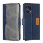 For OPPO Find X5 Pro Contrast Color Side Buckle Leather Phone Case(Blue + Grey)