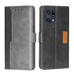 For OPPO Find X5 Pro Contrast Color Side Buckle Leather Phone Case(Black + Grey)