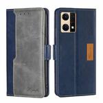 For OPPO Reno7 4G/F21 Pro 4G Contrast Color Side Buckle Leather Phone Case(Blue + Grey)