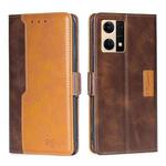 For OPPO Reno7 4G/F21 Pro 4G Contrast Color Side Buckle Leather Phone Case(Dark Brown + Gold)