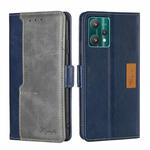 For OPPO Realme 9 Pro Contrast Color Side Buckle Leather Phone Case(Blue + Grey)