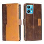 For OPPO Realme 9 Pro+ Contrast Color Side Buckle Leather Phone Case(Dark Brown + Gold)