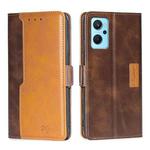 For OPPO Realme 9i/A36 4G/A96 4G/K10 4G/A76 4G Contrast Color Side Buckle Leather Phone Case(Dark Brown + Gold)