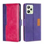 For OPPO Realme C35 Contrast Color Side Buckle Leather Phone Case(Purple + Rose Red)