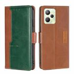 For OPPO Realme C35 Contrast Color Side Buckle Leather Phone Case(Light Brown + Green)