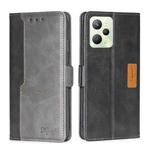 For OPPO Realme C35 Contrast Color Side Buckle Leather Phone Case(Black + Grey)