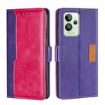 For OPPO Realme GT2 Pro Contrast Color Side Buckle Leather Phone Case(Purple + Rose Red)