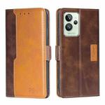 For OPPO Realme GT2 Pro Contrast Color Side Buckle Leather Phone Case(Dark Brown + Gold)