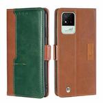 For OPPO Realme Narzo 50i Contrast Color Side Buckle Leather Phone Case(Light Brown + Green)