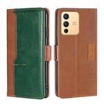 For vivo S12 5G/V23 Contrast Color Side Buckle Leather Phone Case(Light Brown + Green)