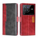 For vivo X80 Pro Contrast Color Side Buckle Leather Phone Case(Red + Black)