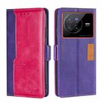 For vivo X80 Contrast Color Side Buckle Leather Phone Case(Purple + Rose Red)