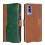 For vivo Y53S 5G/iQOO Z5X/T1X Contrast Color Side Buckle Leather Phone Case(Light Brown + Green)