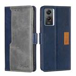 For vivo Y55S 5G Contrast Color Side Buckle Leather Phone Case(Blue + Grey)