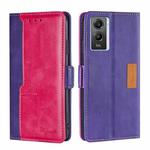 For vivo Y55S 5G Contrast Color Side Buckle Leather Phone Case(Purple + Rose Red)