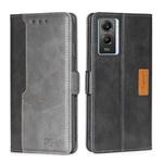 For vivo Y55S 5G Contrast Color Side Buckle Leather Phone Case(Black + Grey)