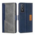 For vivo Y76S/Y74S Contrast Color Side Buckle Leather Phone Case(Blue + Grey)