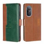 For Huawei Nova 9 SE 4G Contrast Color Side Buckle Leather Phone Case(Light Brown + Green)