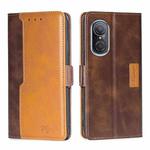 For Huawei Nova 9 SE 4G Contrast Color Side Buckle Leather Phone Case(Dark Brown + Gold)