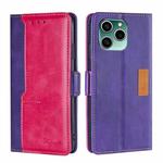 For Honor 60 SE Contrast Color Side Buckle Leather Phone Case(Purple + Rose Red)