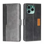 For Honor 60 SE Contrast Color Side Buckle Leather Phone Case(Black + Grey)