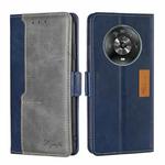 For Honor Magic4 Contrast Color Side Buckle Leather Phone Case(Blue + Grey)