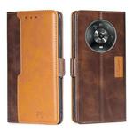 For Honor Magic4 Contrast Color Side Buckle Leather Phone Case(Dark Brown + Gold)