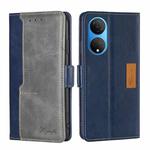 For Honor X7 4G Contrast Color Side Buckle Leather Phone Case(Blue + Grey)