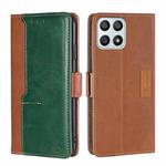 For Honor X30i Contrast Color Side Buckle Leather Phone Case(Light Brown + Green)