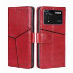 For Xiaomi Poco M4 Pro Geometric Stitching Horizontal Flip Leather Phone Case(Red)