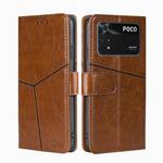 For Xiaomi Poco M4 Pro Geometric Stitching Horizontal Flip Leather Phone Case(Light Brown)