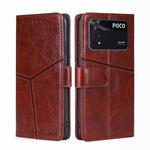 For Xiaomi Poco M4 Pro Geometric Stitching Horizontal Flip Leather Phone Case(Dark Brown)