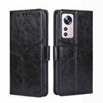 For Xiaomi 12 Pro Geometric Stitching Horizontal Flip Leather Phone Case(Black)