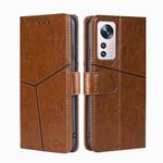 For Xiaomi 12 Pro Geometric Stitching Horizontal Flip Leather Phone Case(Light Brown)