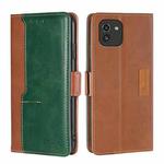 For Samsung Galaxy A03 EU Edition 166mm Contrast Color Side Buckle Leather Phone Case(Light Brown + Green)