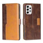 For Samsung Galaxy A23 5G Contrast Color Side Buckle Leather Phone Case(Dark Brown + Gold)
