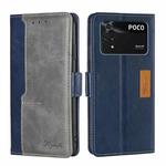 For Xiaomi Poco M4 Pro Contrast Color Side Buckle Leather Phone Case(Blue + Grey)