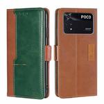 For Xiaomi Poco M4 Pro Contrast Color Side Buckle Leather Phone Case(Light Brown + Green)