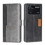 For Xiaomi Poco M4 Pro Contrast Color Side Buckle Leather Phone Case(Black + Grey)