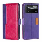 For Xiaomi Poco X4 Pro 5G Contrast Color Side Buckle Leather Phone Case(Purple + Rose Red)