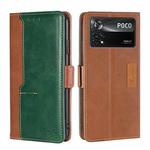 For Xiaomi Poco X4 Pro 5G Contrast Color Side Buckle Leather Phone Case(Light Brown + Green)