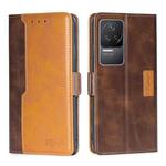 For Xiaomi Redmi K50/K50 Pro Contrast Color Side Buckle Leather Phone Case(Dark Brown + Gold)